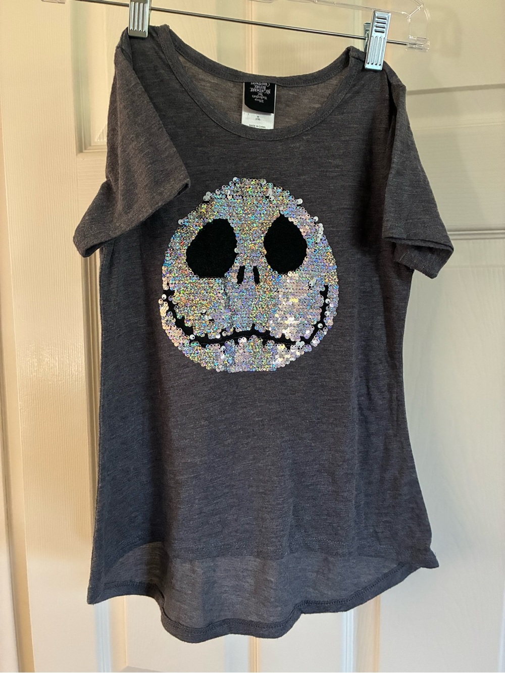 The Nightmare Before Christmas Girls' Gray Flip Sequin Jack Skellington Tee
